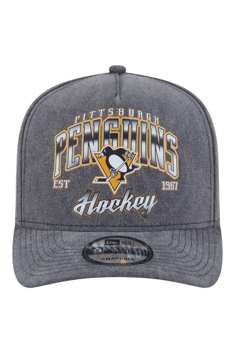 Men's New Era  Charcoal Pittsburgh Penguins Throwback Washed A-Frame Pre-Curved 9FIFTY Snapback Hat, Alternate, color, Charcoal