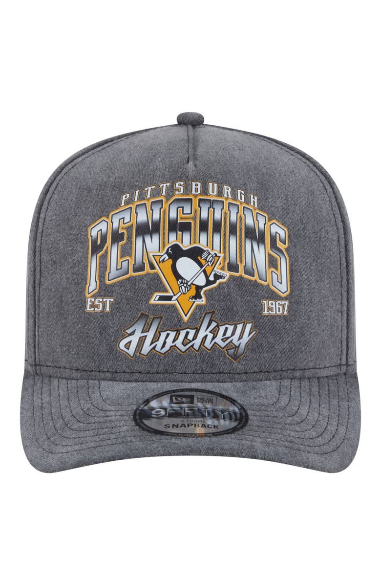 New Era Men's New Era Charcoal Pittsburgh Penguins Throwback Washed A-Frame Pre-Curved 9FIFTY Snapback Hat, Alternate, color, Charcoal