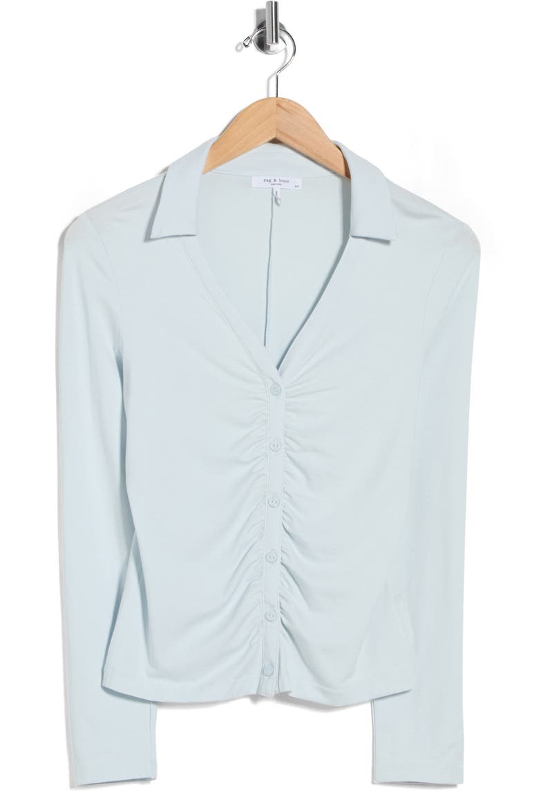 Lucy Ruched Polo Button-Up Shirt, Alternate, color, SKY
