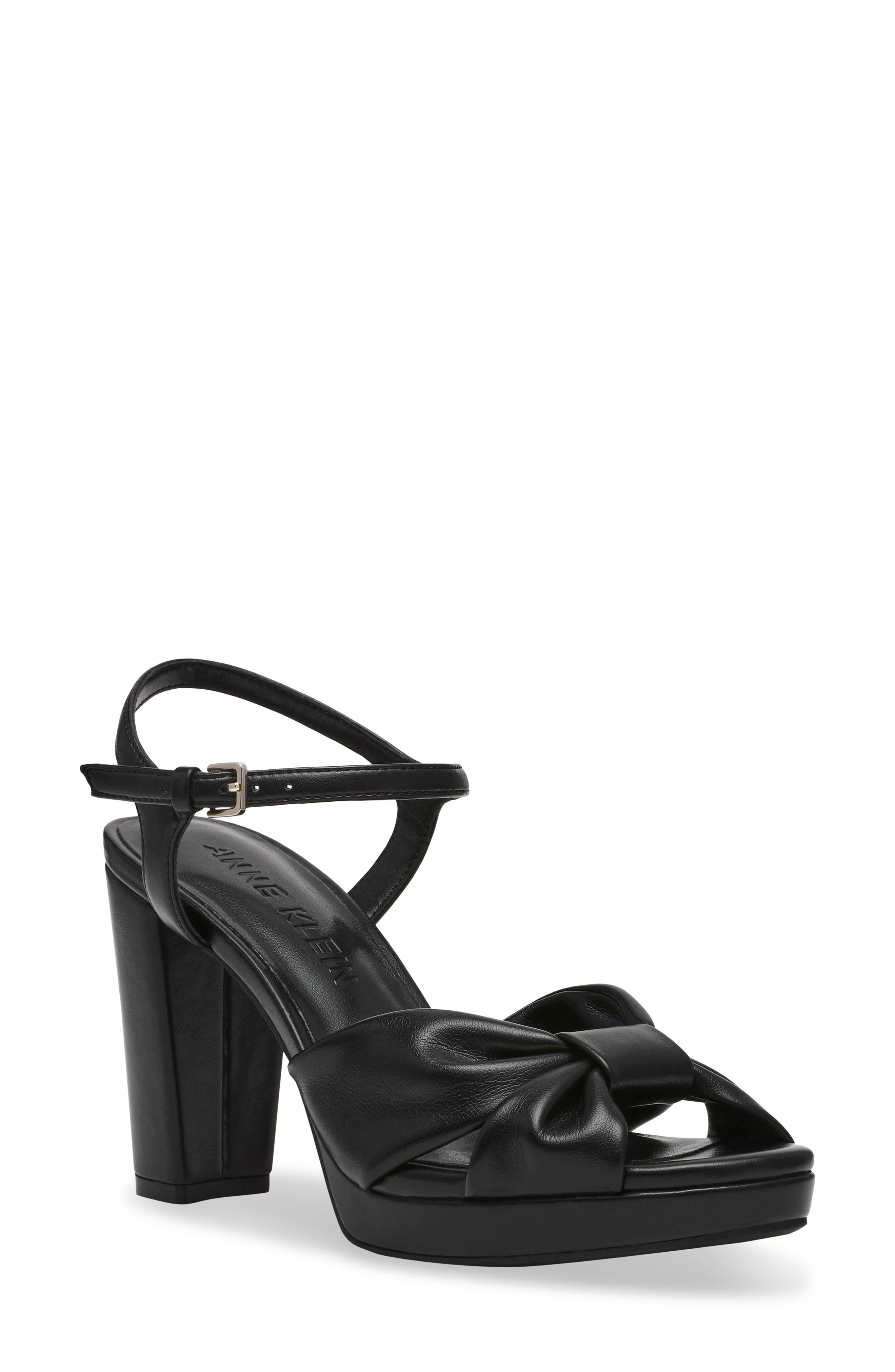Anne Klein Velia Ankle Strap Platform Sandal, Main, color, Black Smooth