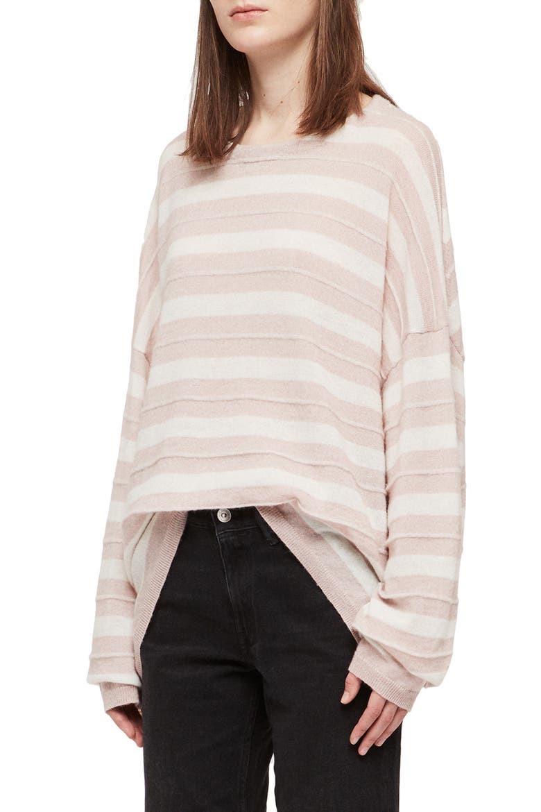 Cassia Stripe Boat Neck Sweater, Alternate, color, BABY PINK/ CHALK WHITE