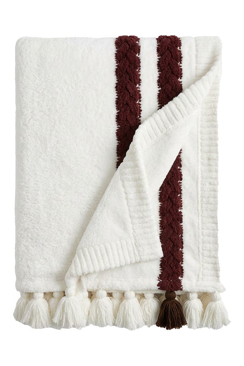 Snug Braided Stripe Throw Blanket, Main, color, OFF WHITE/ FIG