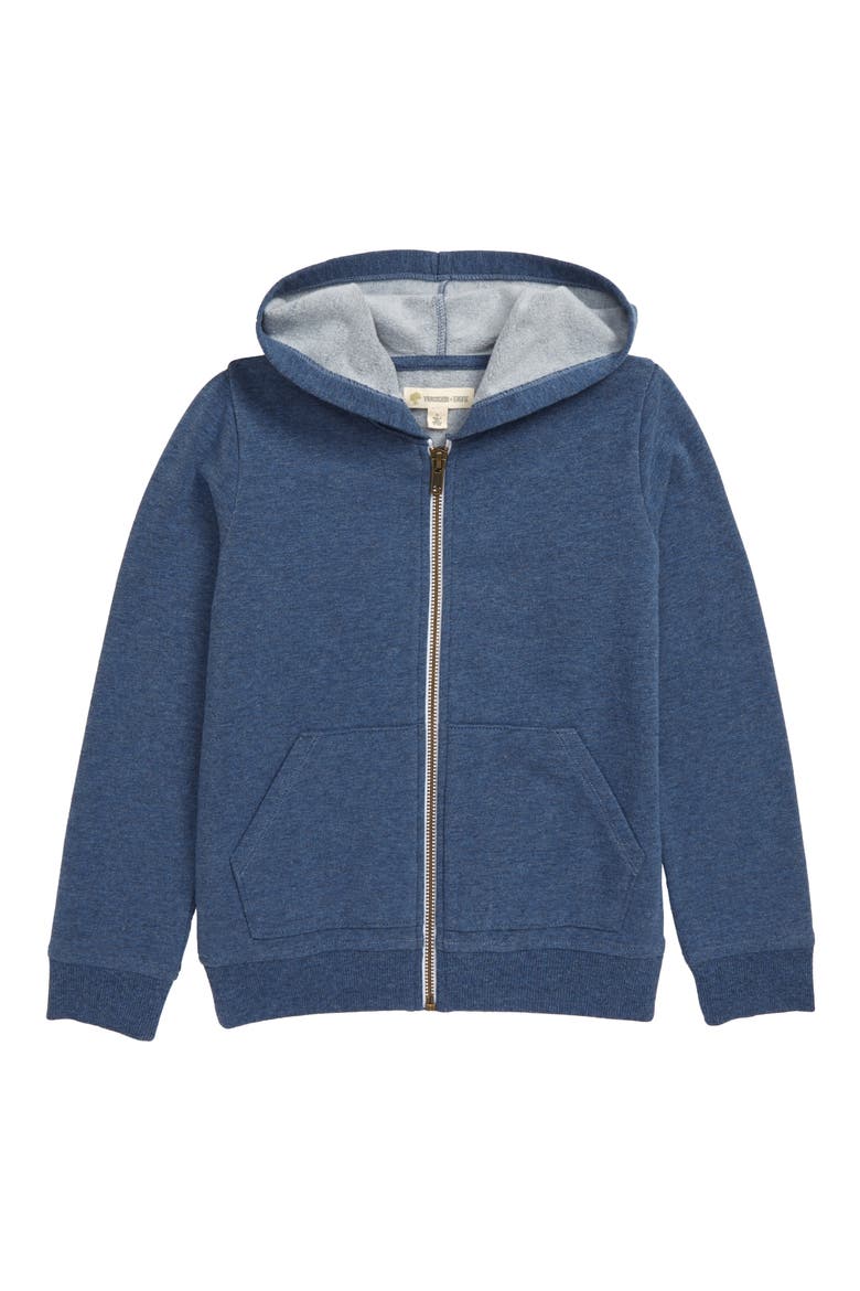 Essential Fleece Full Zip Hoodie, Main, color, NAVY DENIM HEATHER