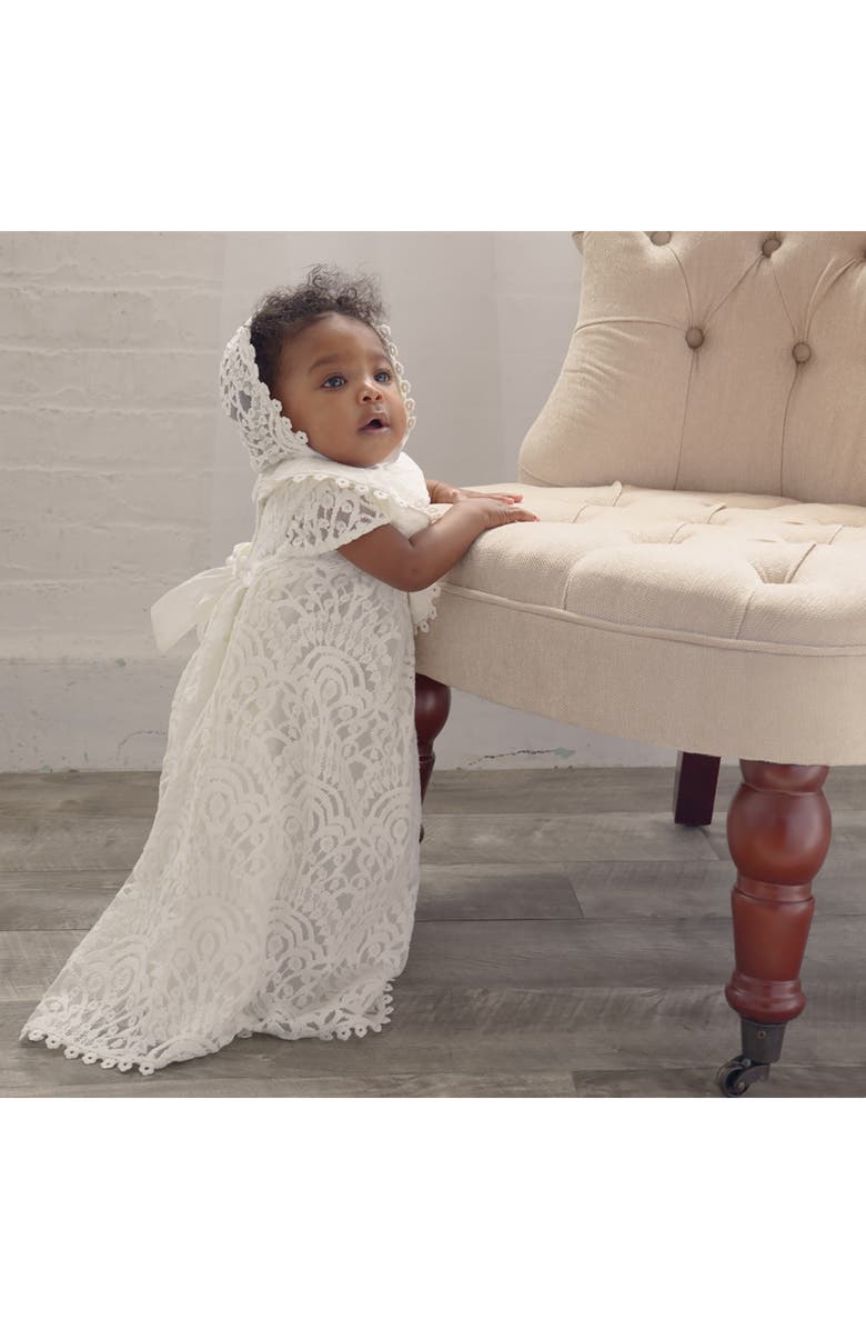 Carriage Boutique 4-Piece All Lace Christening Set with Bonnet & Bib, Alternate, color, Off White