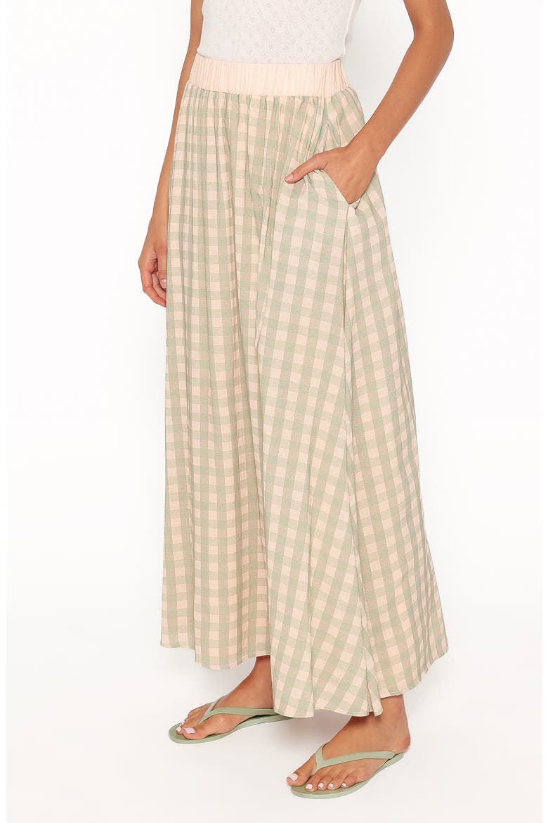 Daroda Gingham Midi Circle Skirt, Alternate, color, GREEN/ PINK GINGHAM
