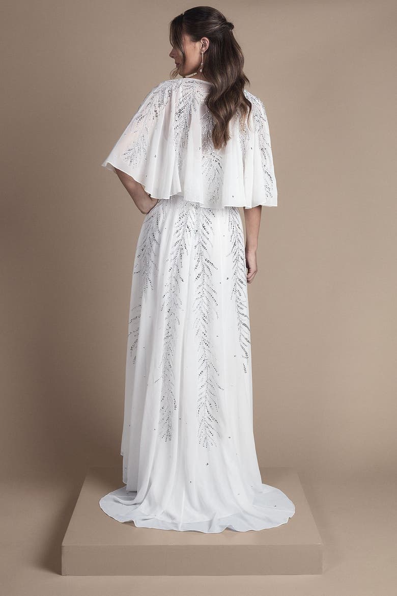 Angel Sleeve Maxi Wedding Dress, Alternate, color, Ivory