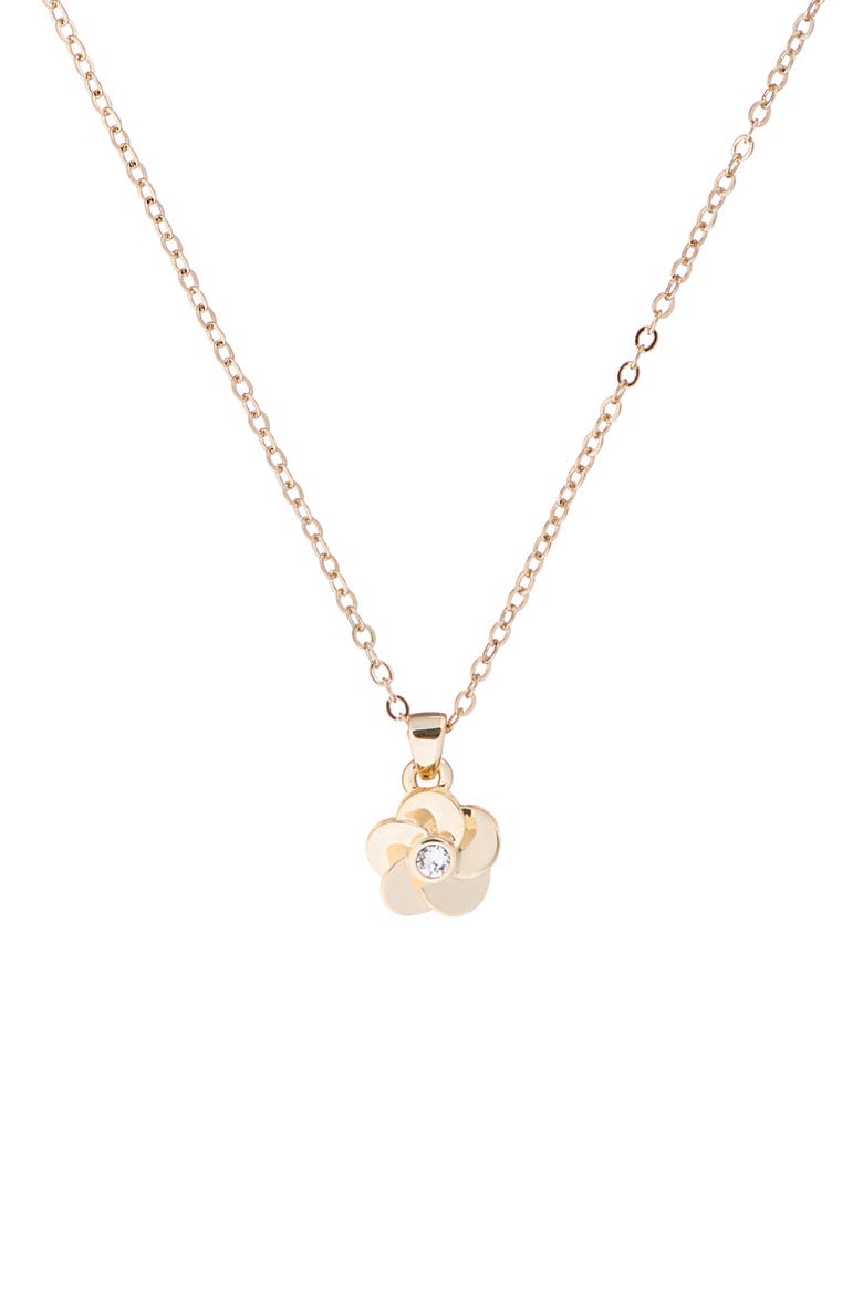 Parnela Polished Flower Pendant Necklace, Main, color, PALE GOLD/CRYSTAL