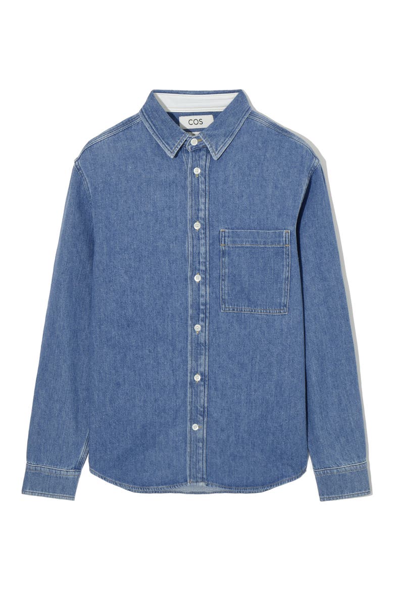 Organic Cotton Blend Denim Button-Up Shirt, Alternate, color, BLUE MEDIUM DUSTY