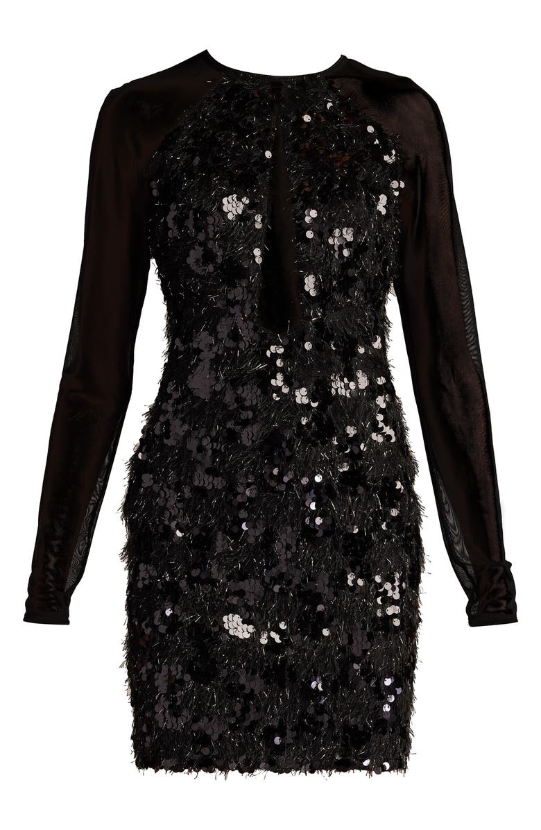SHO by Tadashi Shoji Sequin & Metallic Fringe Long Sleeve Cocktail Minidress, Alternate, color, 