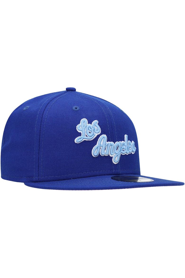 Men's New Era Blue/Pink Los Angeles Lakers Hardwood Classics 59FIFTY Fitted Hat, Alternate, color, Blue