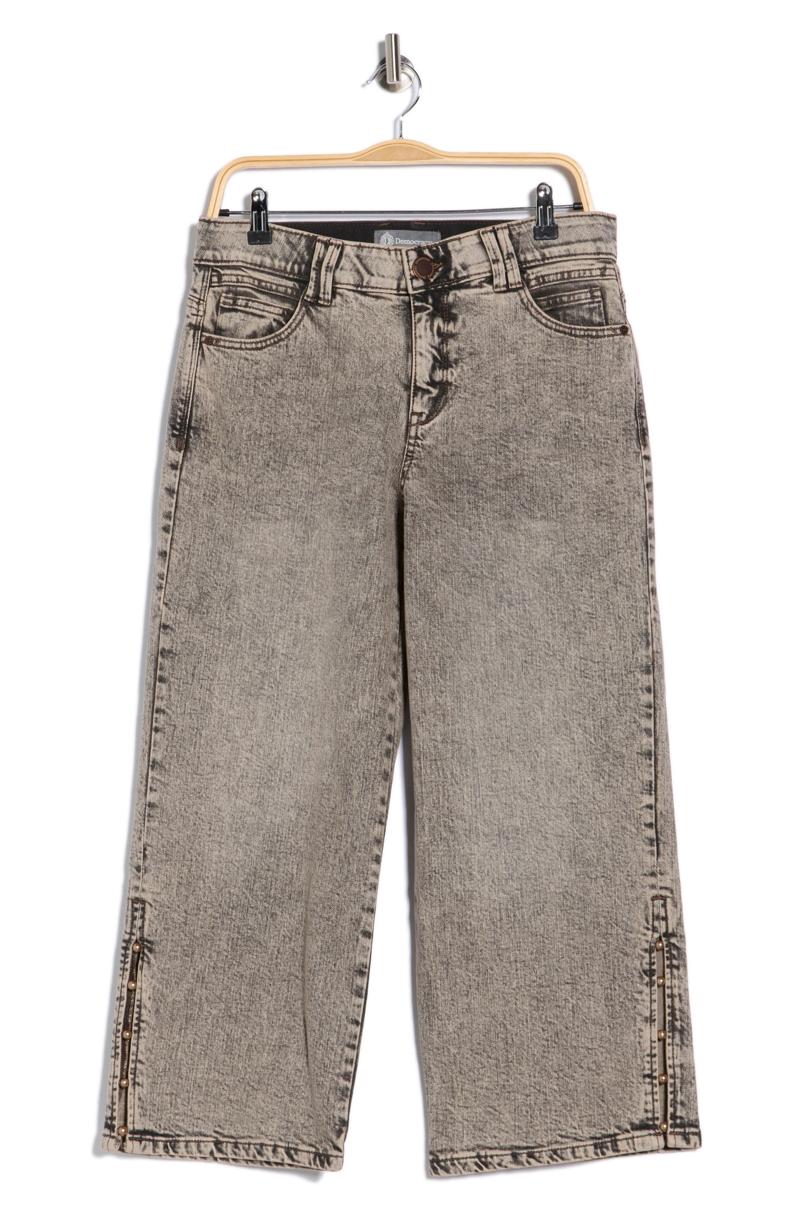 Faux Pearl Detail Acid Wash Jeans