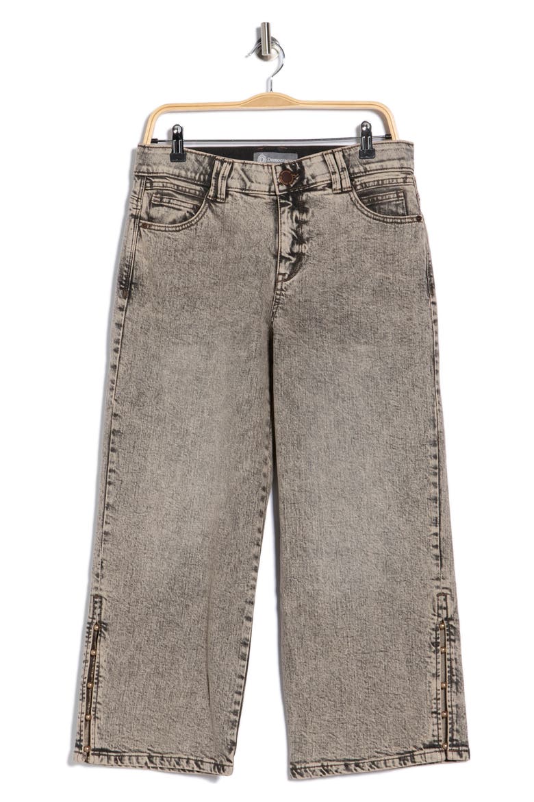 Faux Pearl Detail Acid Wash Jeans, Main, color, TINTED BROWN