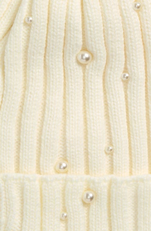 Tasha Faux Pearl Stud Beanie In White