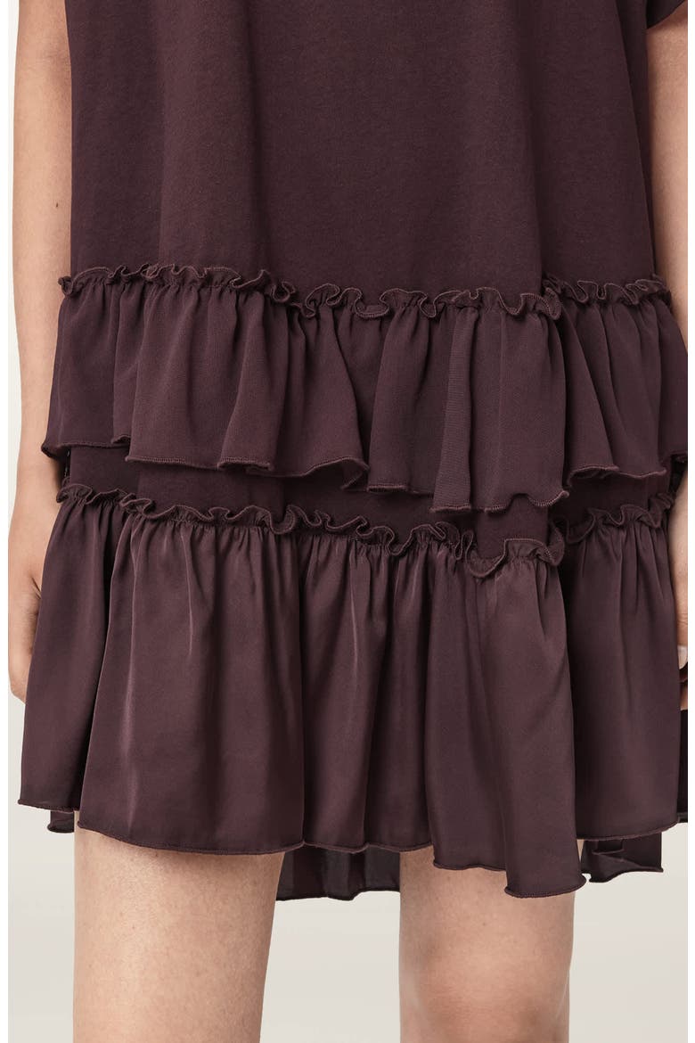 Feyre Ruffle Tiered Cotton T-Shirt Minidress, Alternate, color, BURGUNDY RED