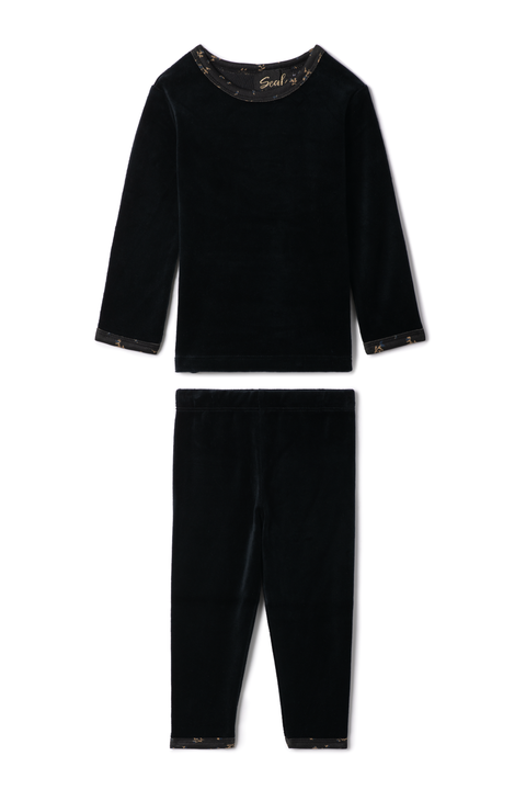 Floral Neckline Long Sleeve Top & Elastic Waist Pants Velour 2 Piece Set (Toddler, Little Kid & Big Kid)