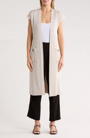 ELIE ELIE TAHARI Cap Sleeve Ribbed Longline Cardigan