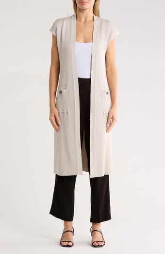 ELIE ELIE TAHARI Cap Sleeve Ribbed Longline Cardigan