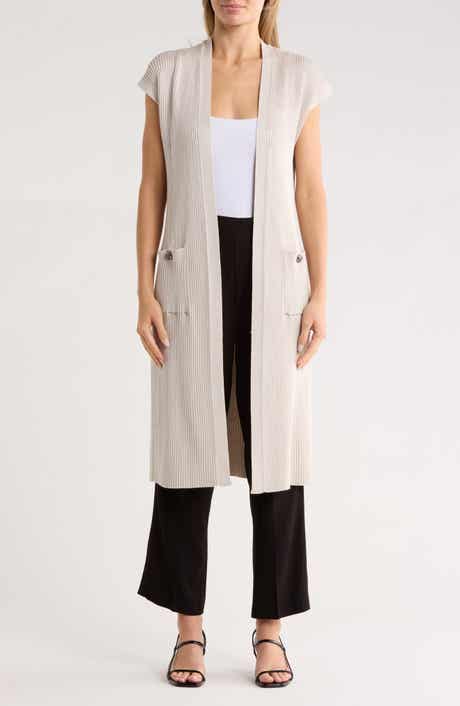 ELIE ELIE TAHARI Cap Sleeve Ribbed Longline Cardigan