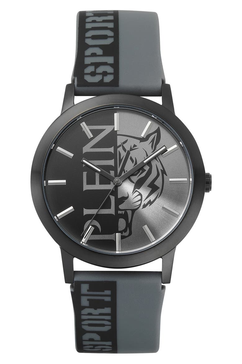 Three-Hand Quartz Silicone Strap Watch, 44mm, Main, color, BLACK