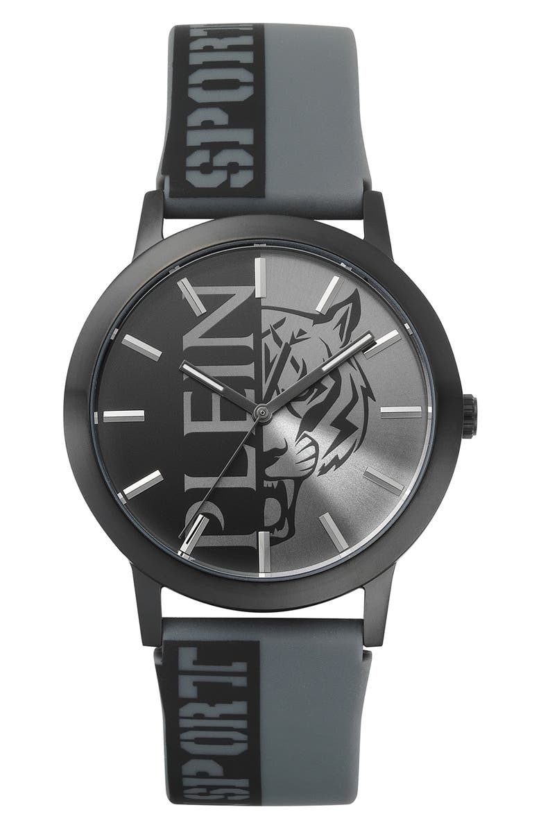 PLEIN SPORT Three-Hand Quartz Silicone Strap Watch, 44mm, Main, color, Black