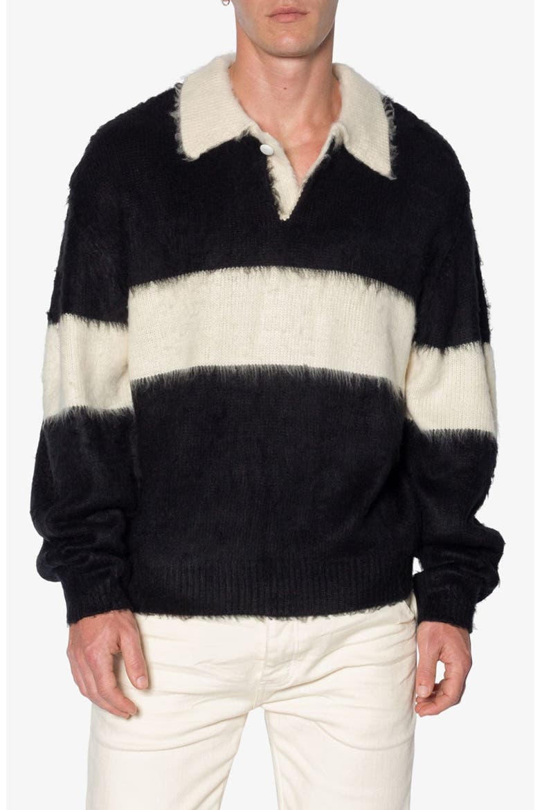Stripe Cotton Rugby Sweater, Alternate, color, BLACK/ WHITE