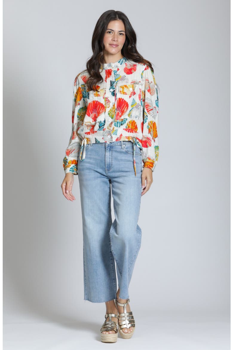 Seashell Print Woven Shirt, Alternate, color, HOT CORAL MULTI