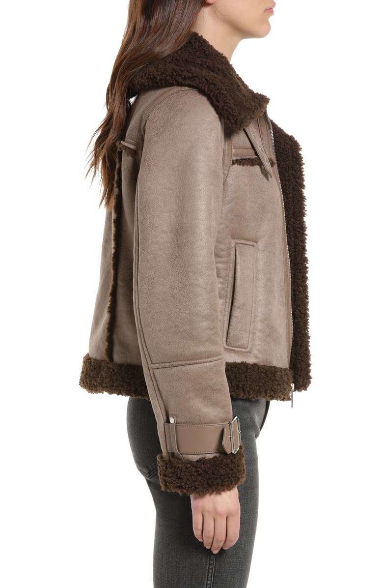 Sam Edelman Women's Fleece Trim Faux Leather Bomber Jacket, Alternate, color,