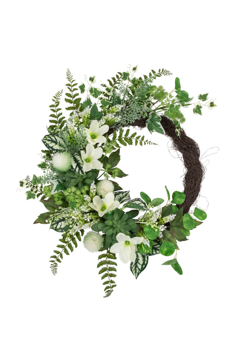 Northlight Hellebores and Ivy Artificial Spring Floral Wreath, 24-Inch, Main, color, Green