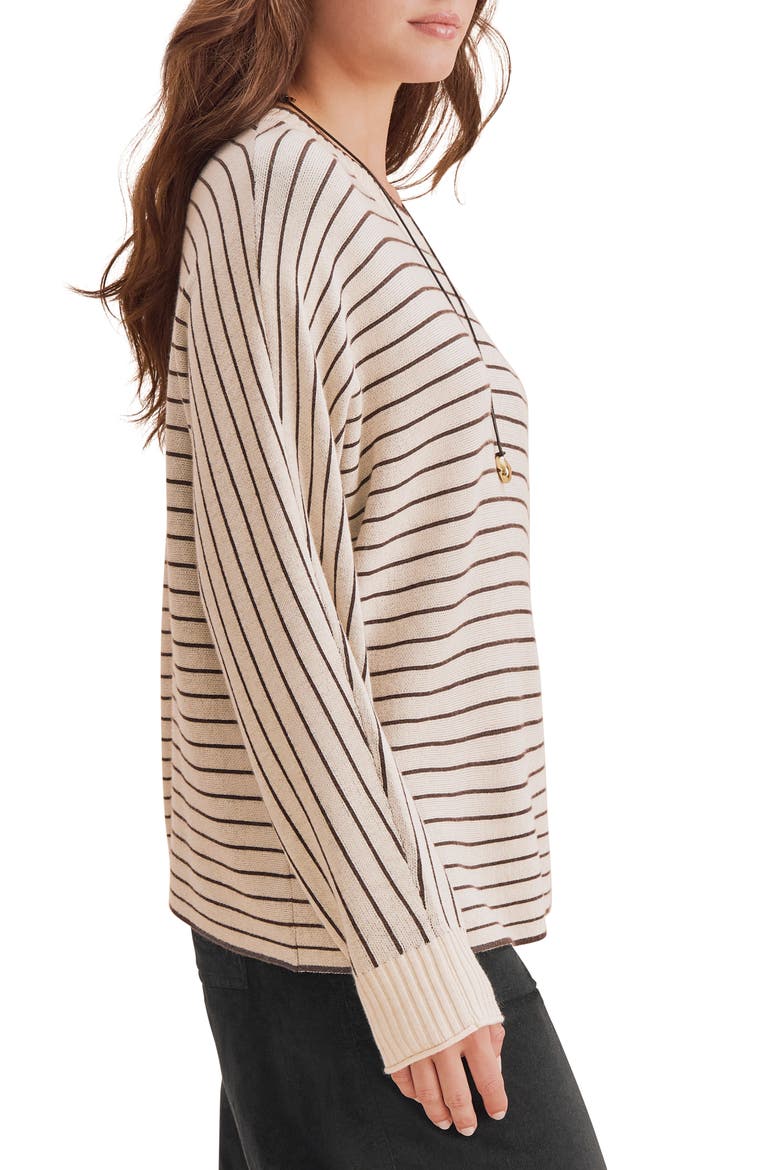 Georgie Stripe Pullover Sweater, Alternate, color, JAVA/ WHEAT HEATHER