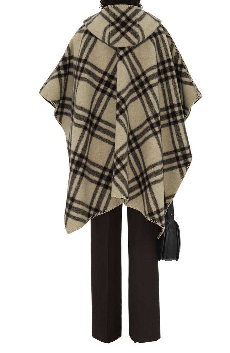 Burberry Catherine Tie Bar Check Hooded Wool Cape, Alternate, color, 