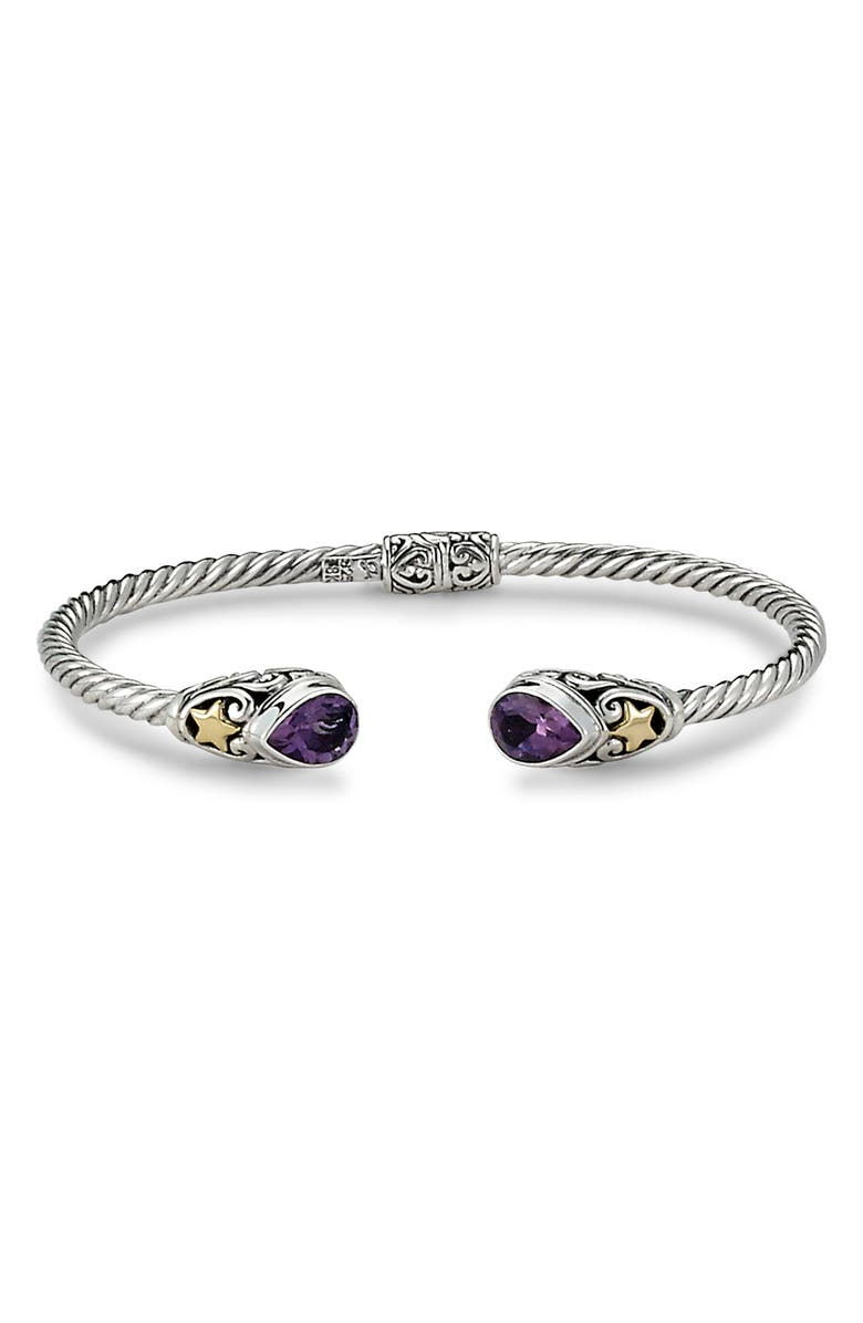 SAMUEL B. 18K Yellow Gold & Sterling Silver Amethyst Twist Bangle Bracelet, Main, color, Purple