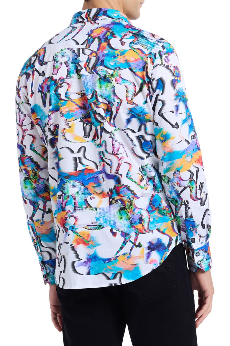 Mane Event Stretch Cotton Button-Up Shirt, Alternate, color, BLUE MULTI