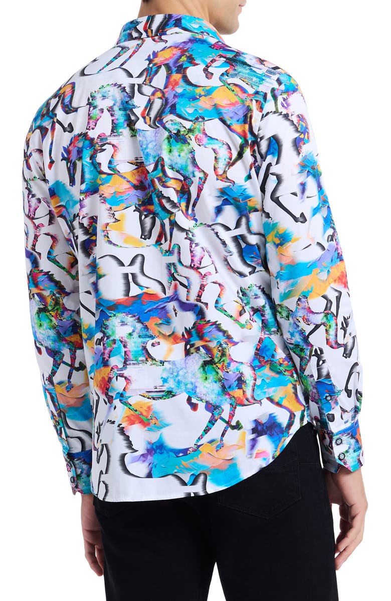 Robert Graham Mane Event Stretch Cotton Button-Up Shirt, Alternate, color, Blue Multi