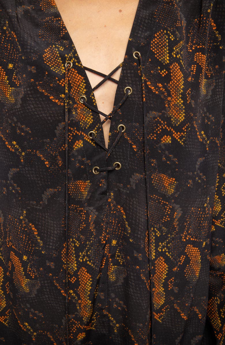 Zadig & Voltaire Ramela Snakeskin Print Long Sleeve Silk Minidress, Alternate, color, Black