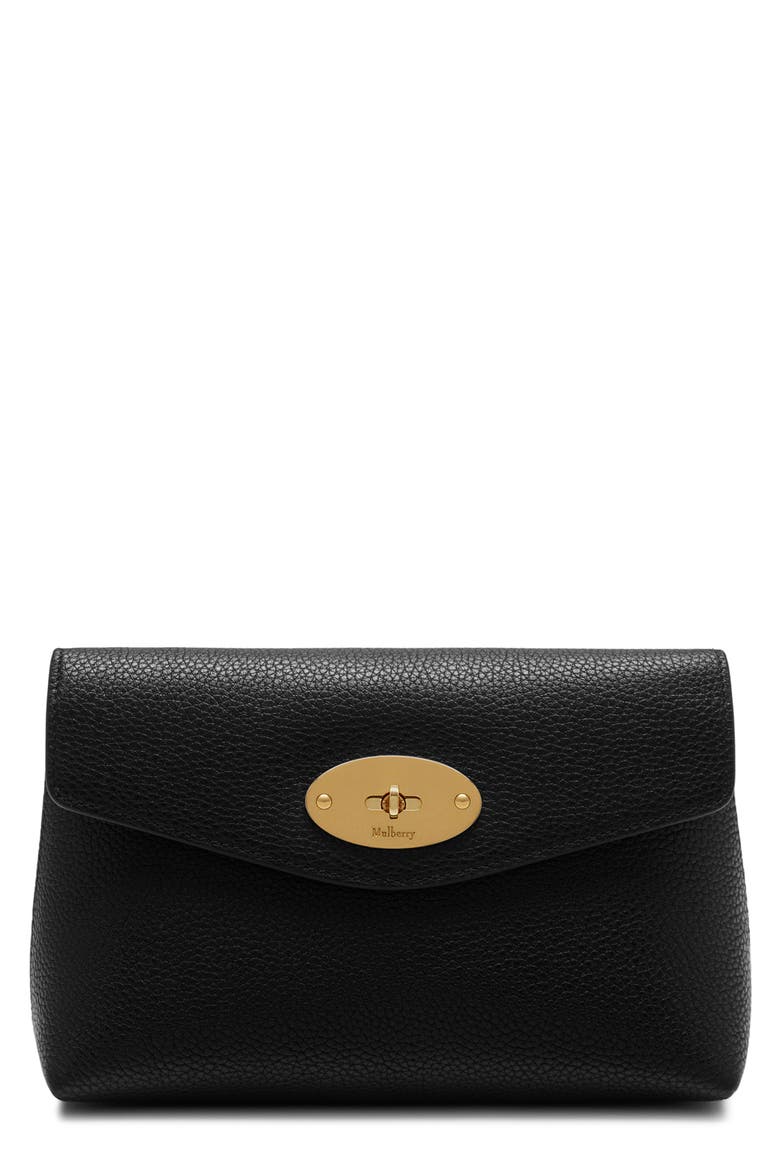 Darley Leather Cosmetics Pouch, Main, color, BLACK