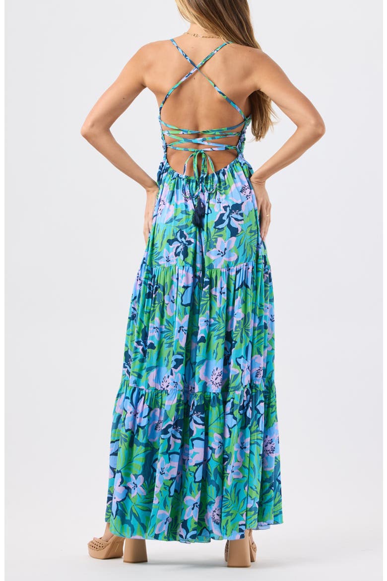 Kailani Floral Smocked Tiered Maxi Dress, Alternate, color, HONDURAS SKY