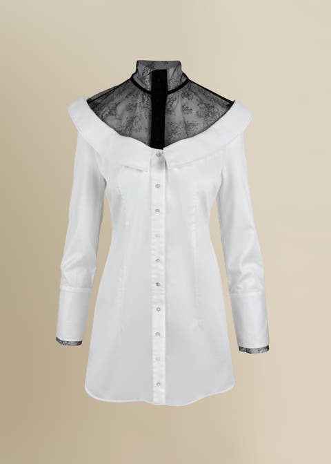 Empress Oversized Lace-Trim Cotton Poplin Shirt Dress