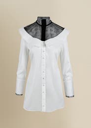 Contessa Mills Empress Oversized Lace-Trim Cotton Poplin Shirt Dress