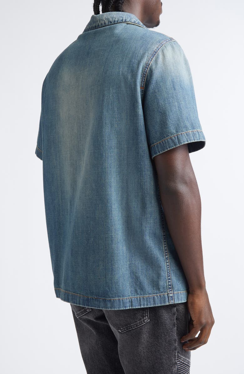 Balmain Short Sleeve Light Denim Pajama Shirt, Alternate, color, 6Ew Blue