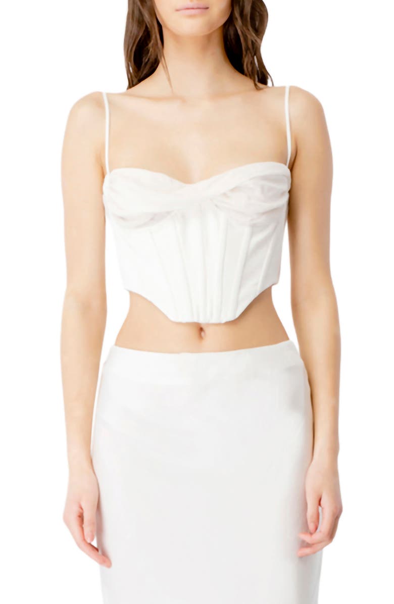 Bardot Draped Corset Bustier Top, Main, color,
