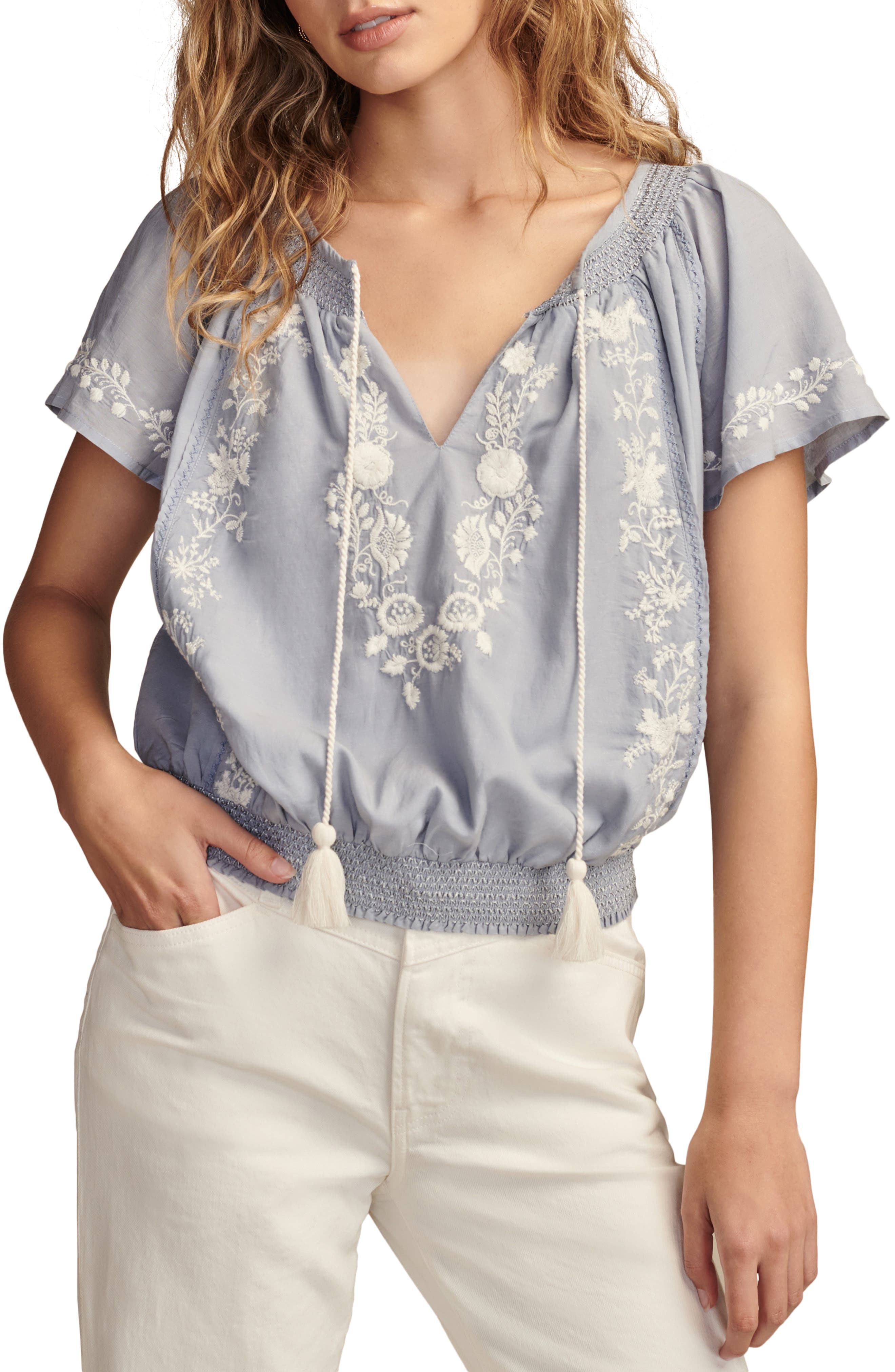 lucky brand women's embroidered top