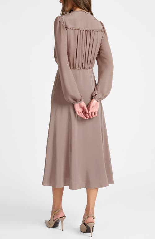 Santorelli Amal Silk Long Sleeve Fit And Flare Midi Dress In Pink