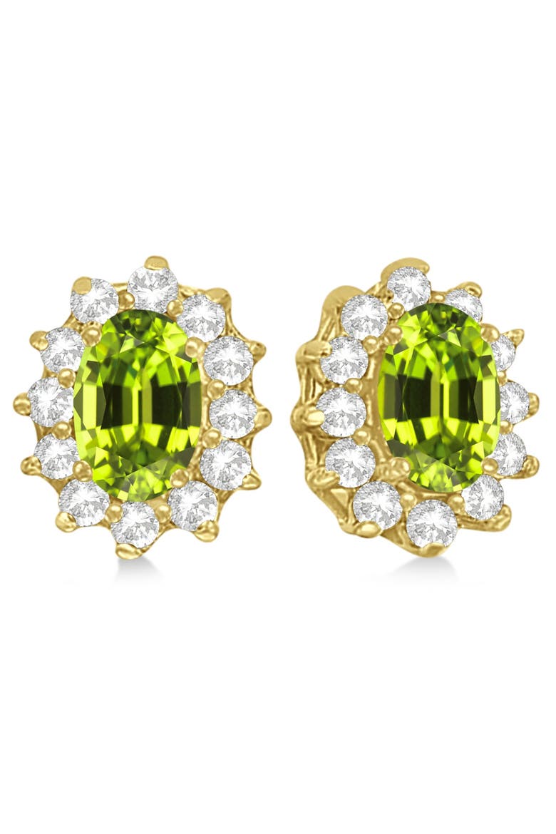 Oval Peridot & Diamond Accented Earrings 14k, Main, color, 2.05ct/Yellow Gold