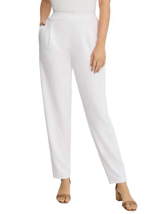 Jessica London Stretch Knit Crepe Straight Leg Pants In White