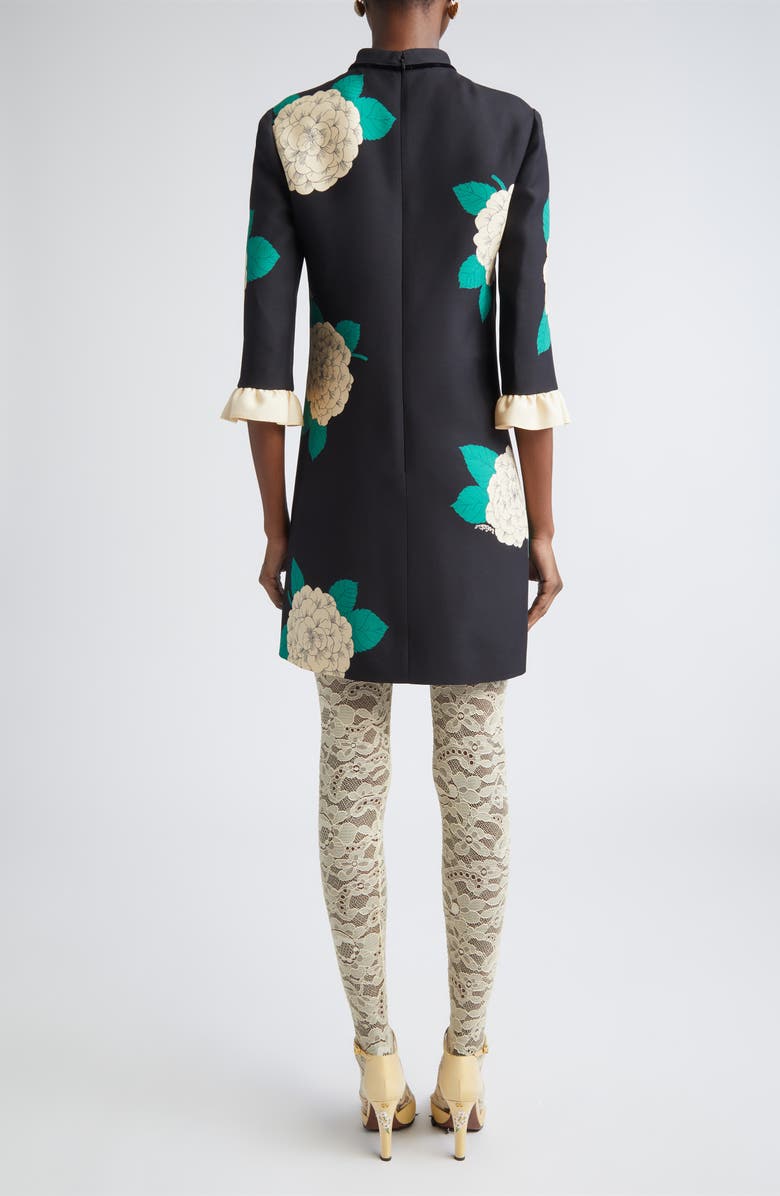 Valentino Garavani Ruffle Detail Crepe Couture Minidress, Alternate, color, Black/ Ivory