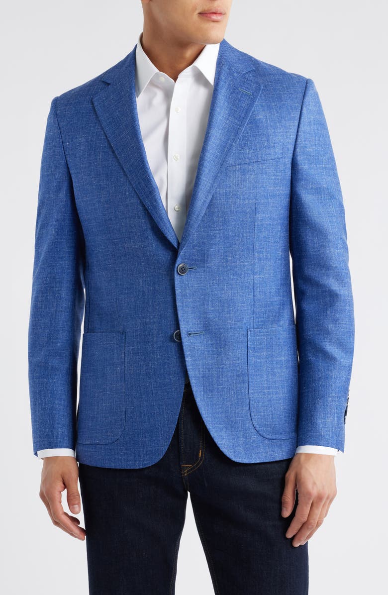 Peter Millar Hyperlight Soft Blue Mélange Wool & Silk Blend Sport Coat, Main, color, Blue