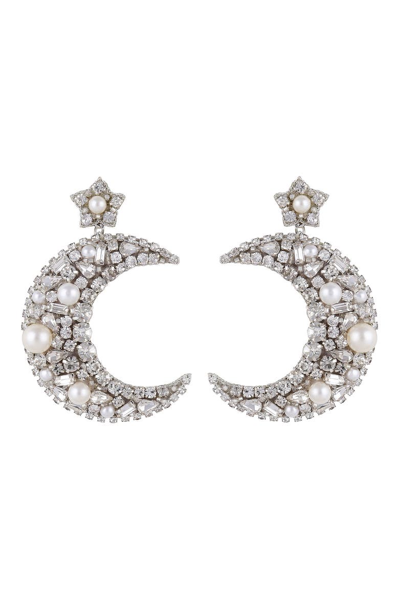Lavender Crystal Crescent Earrings, Main, color, SILVER