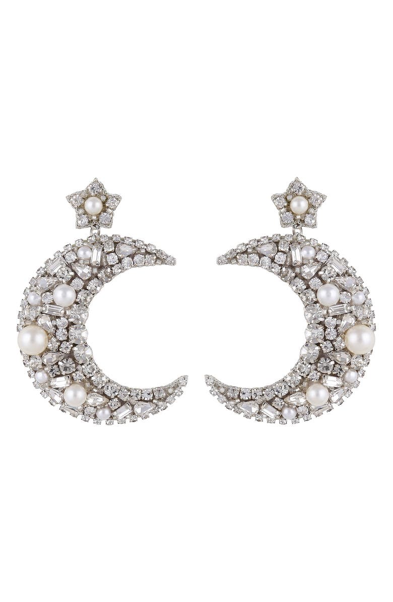 Deepa Gurnani Lavender Crystal Crescent Earrings, Main, color,