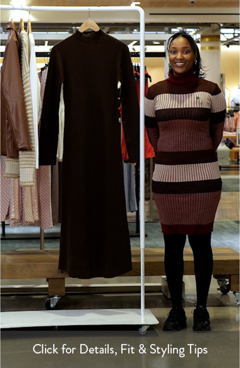 Mock Neck Long Sleeve Rib Sweater Midi Dress, sales video thumbnail