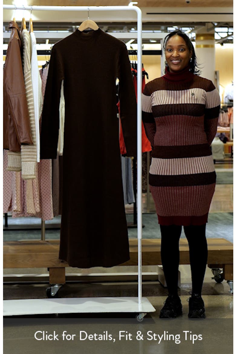 Mock Neck Long Sleeve Rib Sweater Midi Dress video